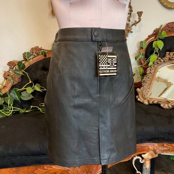 USA Extreme Biker Leather 100% Real Mini Skirt Size 17/18 Black - Picture 2 of 8